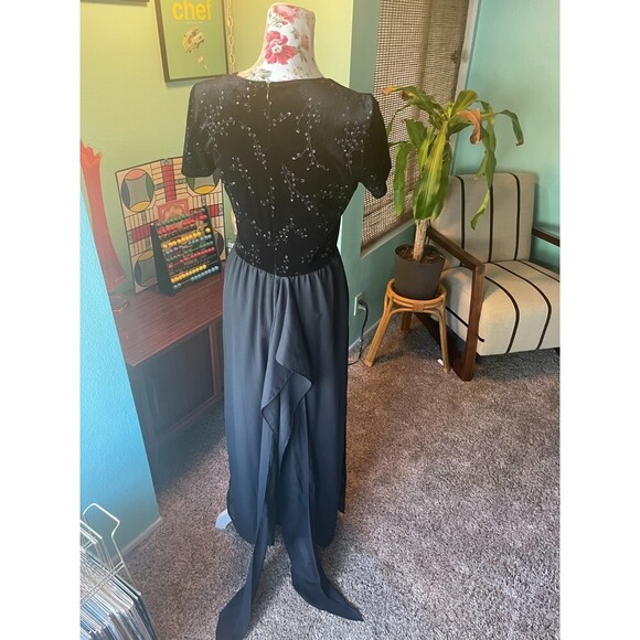 Vintage black Velvet sparkly Chiffon Jumpsuit - Picture 4 of 5